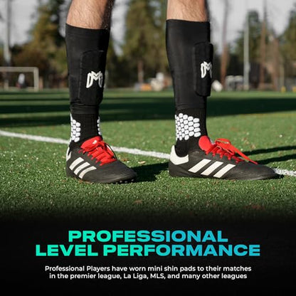 MediCaptain Mini Shin Guards Soccer – Built in Shin Pad Sleeves for Mens, Women, Teens - Small Shin Guards - Lightweight, Breathable Shin Defender Leg Protection - color: Black, size: Maxi (5.5 x 2.8 in)