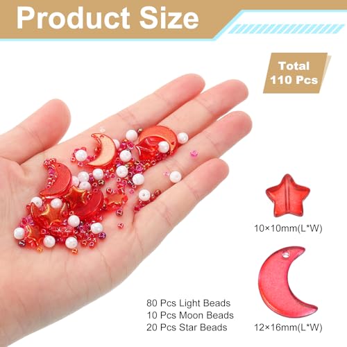 uxcell 110Pcs Star Moon Beads, Star Moon Acrylic Pearl Beads Crystal Glass Spacer Bead for DIY Making Jewelry Bracelets Craft, Red - color: Red