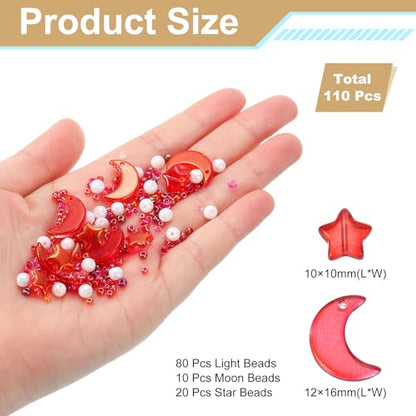 uxcell 110Pcs Star Moon Beads, Star Moon Acrylic Pearl Beads Crystal Glass Spacer Bead for DIY Making Jewelry Bracelets Craft, Red - color: Red