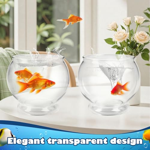 9 Pcs Fish Bowl 7.09 x 6.3 Inch Clear Plastic Fish Tank 100 oz Round Desktop Aquarium Multipurpose Goldfish Bowl for Home Office Party Favors Turtle Goldfish