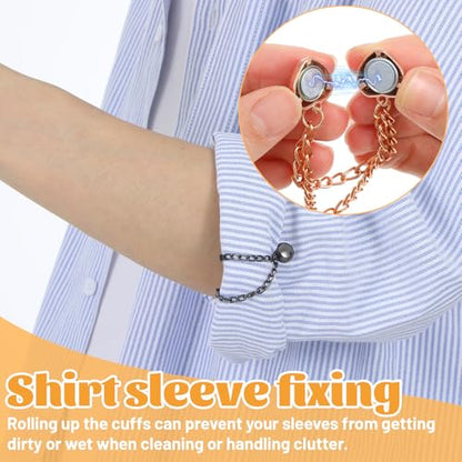 Magnetic Clothing Clips with Chain, 12 Pcs Multi-Function Magnet Magnet Button Pins Hijab Cuff Clips for Hijab, Sleeves, Pants, Scarf, Hem, No-Pin Styling Accessory