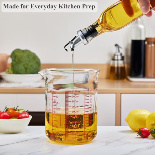High Borosilicate Glass Measuring Cup-V-Shaped Spout，Glass Measuring Beaker for Kitchen or Restaurant, Easy to Read, 1000 ML (32 Oz, 4Cup) - size: 4Cup,1000ML