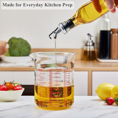 High Borosilicate Glass Measuring Cup-V-Shaped Spout，Glass Measuring Beaker for Kitchen or Restaurant, Easy to Read, 1000 ML (32 Oz, 4Cup) - size: 4Cup,1000ML