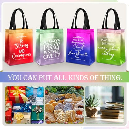 Aliceset 64 Pcs Christian Gift Bags Bulk with Handles for Church Favors Reusable Medium Bible Verse Religious Gift Bags Non Woven Welcome Totes for Baptism Vacation Bible School Gifts (Gradient) - color: Gradient