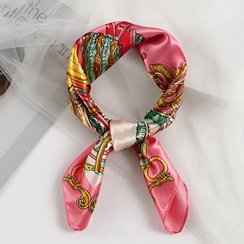 QBSM Womens 23.6 inch Satin Silk Feeling Formal Square Neck Scarf Head Hair Wraps Kerchief - color: Big Chain-pink