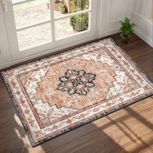 Area Rugs Small 2x3 Washable Non-Slip Boho Indoor Carpets, Orange - color: Orange, size: 2' x 3' (Rectangular)