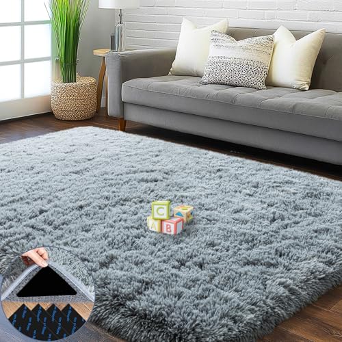 4x6 Grey Fluffy Shaggy Area Rug, Soft Plush Small Carpet for Living Room - color: Grey, size: 4' x 6' (Rectangular)