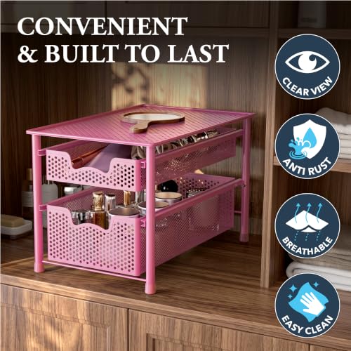 Simple Houseware Stackable 2 Tier Sliding Basket Organizer Drawer, Pink - color: Pink, size: 2-Tier