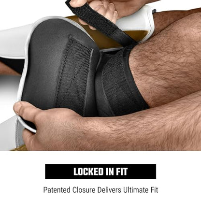 Hayabusa T3 Full-Back Shin Guards - color: White/Gold, size: Medium