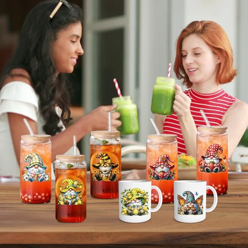 UV DTF Cup Wrap - 20 Pcs Gnome Flower UV DTF Transfers Stickers for 16 OZ Spring Butterfly Waterproof UVDTF Transfer Decals for Glasses Cups Mug DIY Crafts - style: Gnome