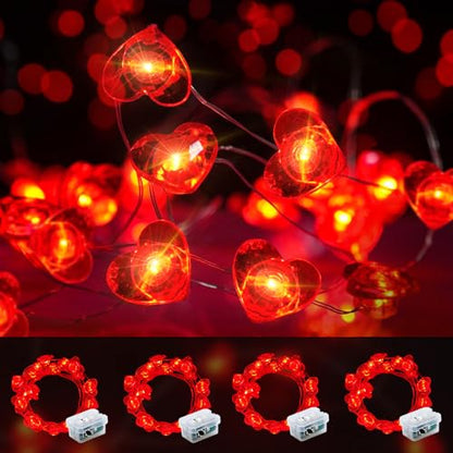 Valentine's Day Red Heart Fairy Lights 7Ft 20 LED Twinkle 3 Modes String Lights Battery Operated Waterproof Firefly Starry for Mason Jar Party Wedding Valentines Mother's Day,4 Pack - color: Red, size: 4