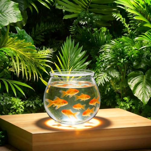 Toddmomy 1 Gallon Transparent Plastic Fish Bowl Small Round Aquarium for Goldfish Turtles Tabletop Fish Tank Office Home Decor