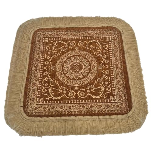 Soft Chenille Prayer Mat | Traditional Mandala Floral Pooja Aasan with Golden Fringes | Multipurpose Square Rug for Meditation, Yoga, Puja Room & Home (Gold, 2x2 Feet) - color: Gold, size: 2x2 Feet