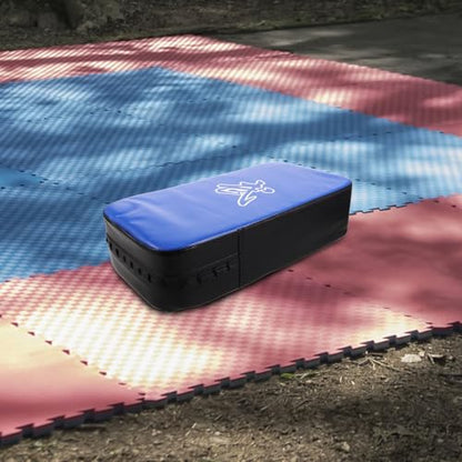 Happyyami Thickened PU Taekwondo Kick Pad Curved Martial Arts Kickboxing Training Shield for Muay Thai Boxing Striking Blue Foot Target for Youth and Adults