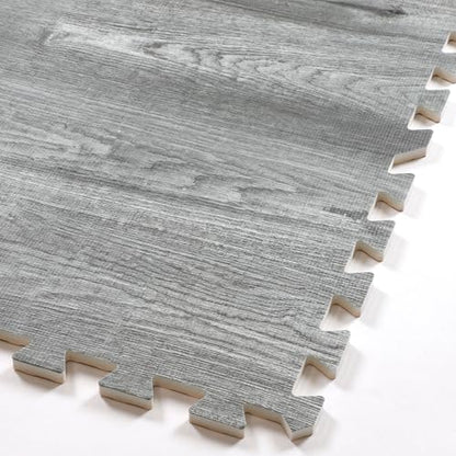 100 Sq. Ft 3/8 Inch Thick Printed Foam Tiles Interlocking Foam Mat, (24" x 24", 25 pcs), Natural Gray Wood Grain Style, Protective Flooring for Home, Exercise or Trade Show - color: Natural Gray