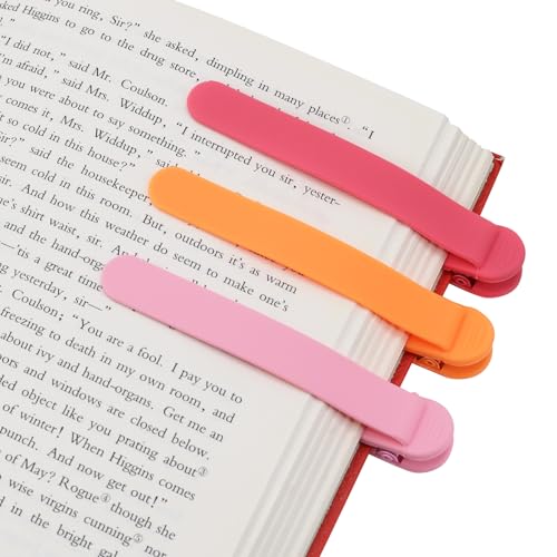 SMUK 3 Pieces Bookmarks for Women, Automatic Silicone Book Clip Bookmarks for Reading Women Men Book Lovers, Book Page Keeper Book Markers Reading Accessories Gifts - color: 1 Red+ 1 Orange+ 1 Pink
