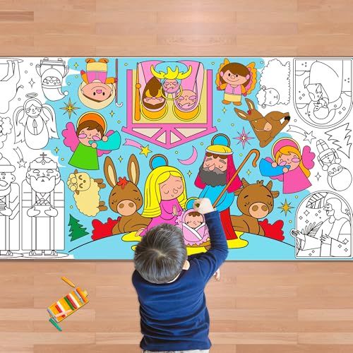 OHOME Jesus Giant Coloring Poster/Tablecloth - Gifts for Christians - Jesus Birthday Party Decorations - 30 x 72 Inches Kids Crafts Activities Decor Party Supplies - style: Jesus