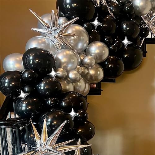 6 Pcs Explosion Star Foil Balloons- 12 Point Star Balloons,Silver Spike Balloons and 10Pcs Four Pointed Star Balloos for Party Supplies Christmas Birthday Wedding Photo Booth - color: 16 Pcs Silver Star Balloons