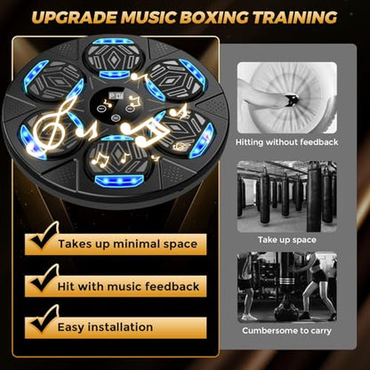 LOLBOX 2026 Music Boxing Machine for Adults and Kids, Smart Bluetooth Boxing Training Equipment with Gloves Wall Mounted, Workout Punching Machine for Home,Office and Gym - color: Dark black