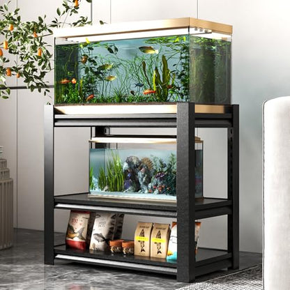 20-30 Gallon Fish Tank Stand - Metal Aquarium Stand, 34 "W x 18 "D x 31" H Adjustable Heavy Duty Reptile Tank Stand, Adjustable 3-Tier Fish Tank Rack Shelf for Home Office, Tank Not Included - color: Black, size: 34 "W x 18 "D x 31"H