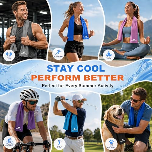YQXCC 2 Pack Cooling Towels (47"x12"), Ice Cool Towel for Neck & Face | Cooling Neck Wraps, Soft Breathable Microfiber Chilly Towel for Yoga, Golf, Gym, Running, Camping & Hot Weather - color: 2*light Gray