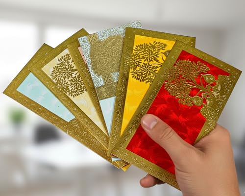 Esplanade Envelope for Cash Shagun Lifafa Set | Multicolour with Golden Detailing Envelopes for Gifting Money | Wedding Sagan, Eid, Rakhi, Festival, Family & Corporate (Tree Set of 10) - color: Tree Set of 10