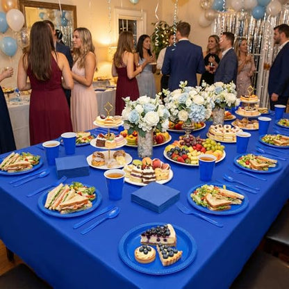 Tinybee 352 Pcs Blue Plastic Plates, Disposable Dinnerware Set for 50 - color: Dark Blue