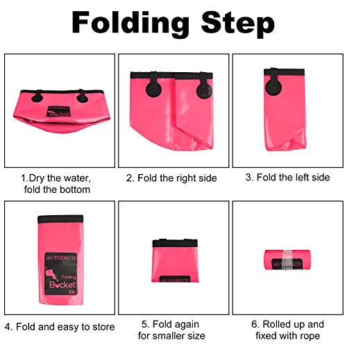 Collapsible Bucket 5 Gallon Container Folding Water Bucket Portable Wash Basin 20L - color: Pink