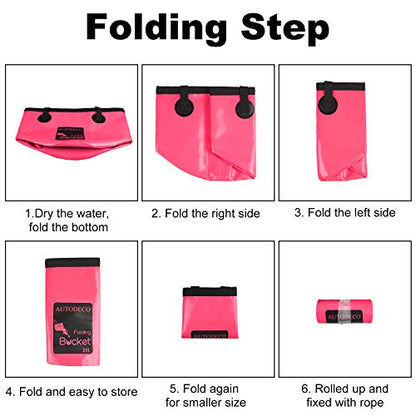 Collapsible Bucket 5 Gallon Container Folding Water Bucket Portable Wash Basin 20L - color: Pink
