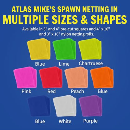 Atlas Mike's Super Soft Spawn Net - Premium Fishing Bait Holder for Salmon Eggs, Liver, Cut Bait, Roe Sacks - Durable Nylon Mesh, Easy-Tie Design, USA-Made Quality - 3" Squares - Yellow