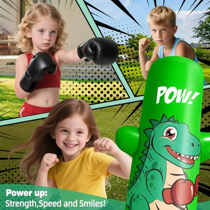 Inflatable Dino Punching Bag for Kids, 47” Tall Bop Bag Punching Toy, Inflatable Dinosaur Toy with Bounce- Back Action for Ages 3-8, Great for Boys and Girls