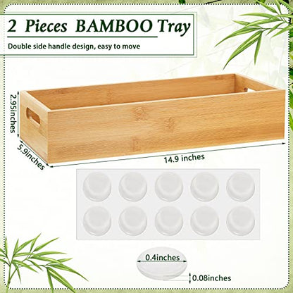 2 Pcs Bamboo Toilet Tank Tray Bathroom Trays with Handles - Wood Toilet Paper Basket and Organizer with 10 Pcs Non Slip Silicone Pads