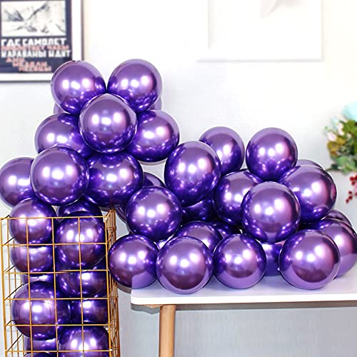 12 Inch 100 Pcs Latex Metallic Chrome Dark Purple Balloons Helium Shiny Thicken Balloons for Party Decoration Birthday Anniversary Graduation - color: Purple