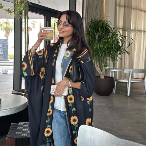 Long Chiffon Cardigan Abayas for Women's Muslim Kaftan | Applique Flower, Hijabs Dress - color: Flower Pattern