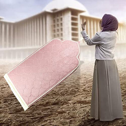 Muslim Prayer Mat, Thick Soft Velvet Muslim Rug, Portable Muslim Prayer Rug, Turkish Prayer Carpet,Janamaz Sajada Carpet for Men and Women Plain Solid Prayer Mat Ramadan Eid Gift.- Pink - color: Pink