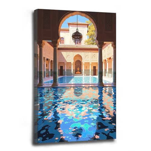 Elegant Islamic Wall Art Decor, Alhambra Palace Lion Courtyard, Eid Gifts for Women, Allah Ayatul Kursi Wall Decor Arabic Calligraphy Name Muhammad Canvas Prints Posters Religious Paintings - color: AA, size: 8x12in Framed