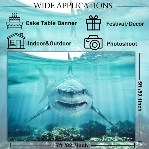 Shark Under The Sea Backdrop 7x5ft Fabric Underwater World Backdrops for Photography Ocean Coral Reef Shallows Aquarium Background Theme Party Decorations Banner Birthday Photo Studio Props - size: 7x5FT