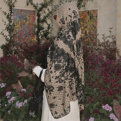 Hijab Scarf for Women Fashion Printed Modal Hijab Head Wrap Scarves Lightweight Long Scarf Shawls - color: Flower Lace Print