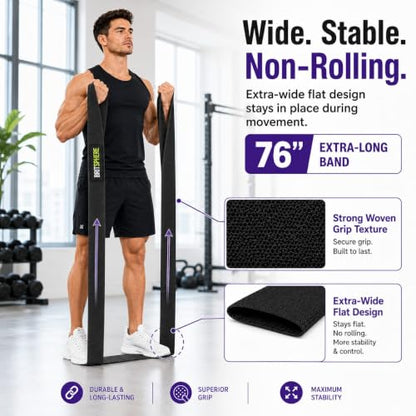 76-Inch Long Fabric Resistance Bands for Women & Men | Heavy Duty, Pull Up Assistance, Non-Slip Elastic, Home Gym Equipment, Strength Training, Pilates & Calisthenics - color: Black