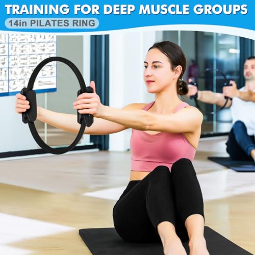 Goocrun Pilates Ring Set Exercise Equipment, with Exercise Resistance Bands Set, Pilates Ball, Sliding Disks. Portable Home Gym - with Fitness Guide Poster - color: Black, size: Basic-level