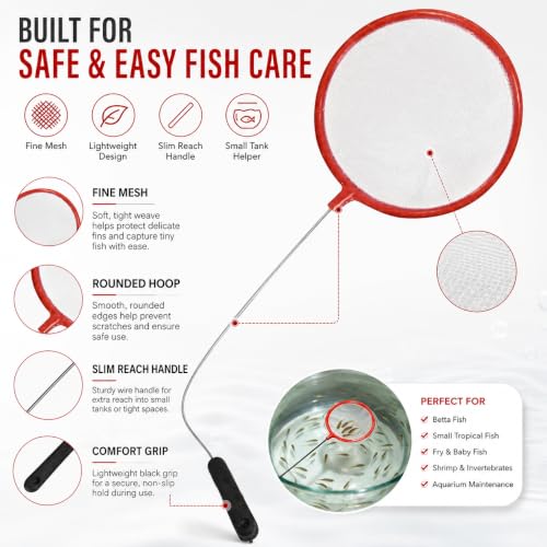 Aquarium Fish Net, 7.6 cm Fine Mesh, Small Tank Skimmer, with 23 cm Long Handle Aquarium Net Fine Mesh Small