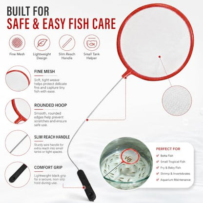 Aquarium Fish Net, 7.6 cm Fine Mesh, Small Tank Skimmer, with 23 cm Long Handle Aquarium Net Fine Mesh Small