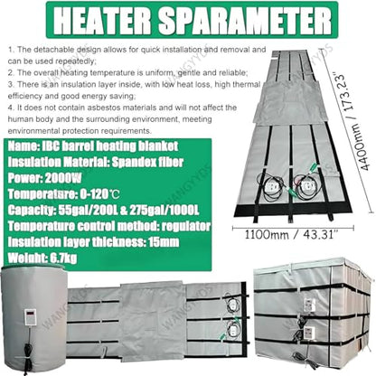 IBC Tote Heater Blanket, 55 Gallon/275 Gallon Heating Pad for Winter, Full Cover IBC Tote/Tank Heater Blanket Oil Drum Heater, Metal Drum Heater, Adjustable Temp 0~150℃ Black-275Gallon/1000L - color: Black, size: 275Gallon/1000L
