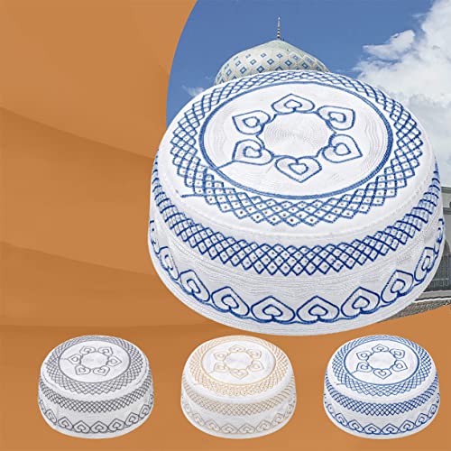 TINAYAUE Men Islamic Worship Prayer Headwear Eid Ramadan Prayer Muslim Cap Saudi Arabia Kufi Hat Mosque Madrassa Egyptian Hat - color: Blue