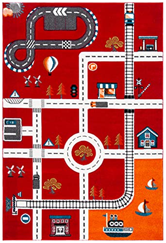 SAFAVIEH Carousel Kids Collection Accent Rug - 2' x 3', Red & Ivory, Neighborhood Design, Non-Shedding & Easy Care, Ideal for High Traffic Areas for Boys & Girls in Playroom, Bedroom (CRK192Q) - color: Red/Ivory, size: 2' x 3' (Rectangular)
