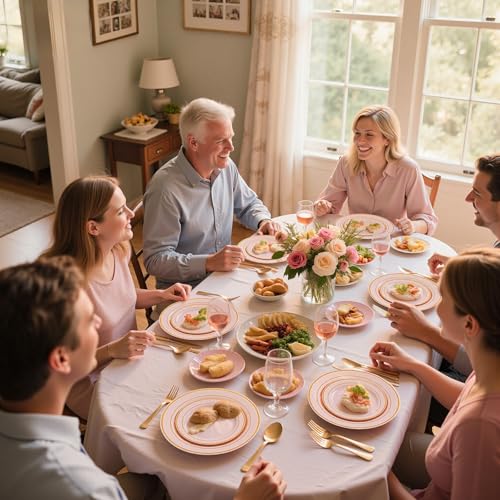 175PCS Pink Gold Plastic Dinnerware Set,Pink Plastic Plates, Include: 25 Dinner Plates, 25 Dessert Plates, 25 Pre Rolled Napkins with Gold Silverware, 25 Cups for Spring Wedding,Mother's Day - color: Pink and Gold