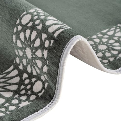 Modefa Turkish Islamic Prayer Mat - Chenille with Foam and Carrying Bag - Intricate Praying Rug Ramadan Eid Gift - Traditional Muslim Janamaz Seccade for Men Women - Mustaqim (Sage Green) - color: Sage Green