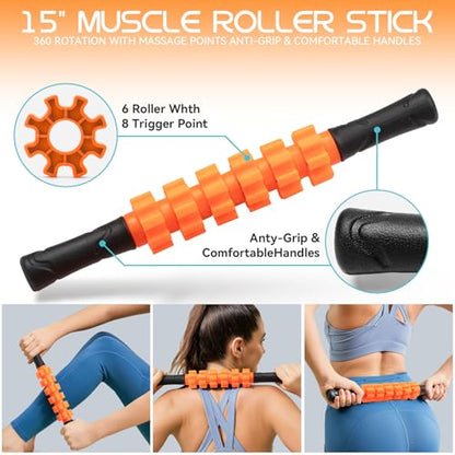 Krightlink 5-in-1 Foam Roller Set, Massage Roller Stick, Massage Ball, Resistance Band for Deep Muscle Massage, Trigger Point Release, Pilates, Yoga (Orange-18(5 in 1)) - color: Orange-18"(5 in 1)