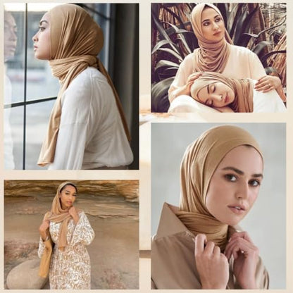 Muslin Hijab Scarf for Women Long Headscarves Solid Head Wraps Soft Pashminas Shawls - color: Khaki Muslim Hijab Scarf