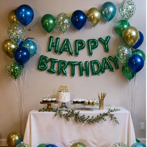 Blue and Green Balloons, Dark Green Metallic Balloons and Royal Blue Balloon, Metallic Blue Green Confetti Balloon for Boy Birthday Baby Shower Jungle Safari Theme Wedding Party Supplies - color: Blue Green Confetti
